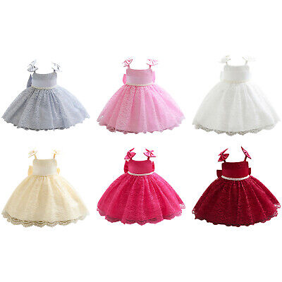 Baby Flower Girl Lace Embroidery Dress Bowknot Birthday Party Princess Tutu Gown