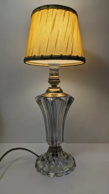 Ancienne Lampe à poser / Chevet - Pied en verre + Abat jour