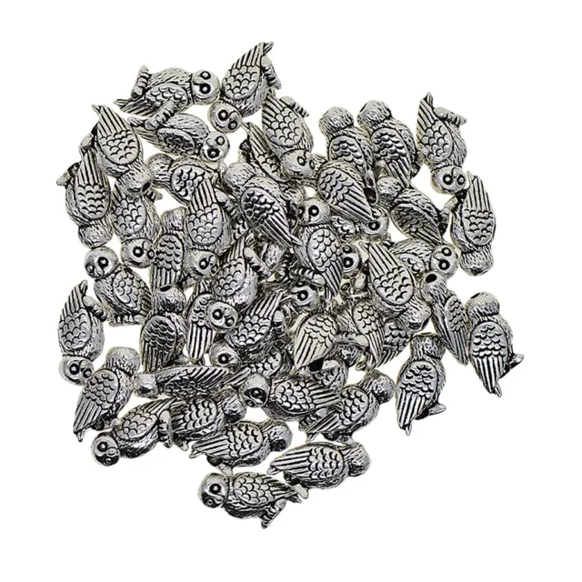 50 Stück Tibetischen Silber 3d Eule Spacer Perlen Charms Beads Anhänger