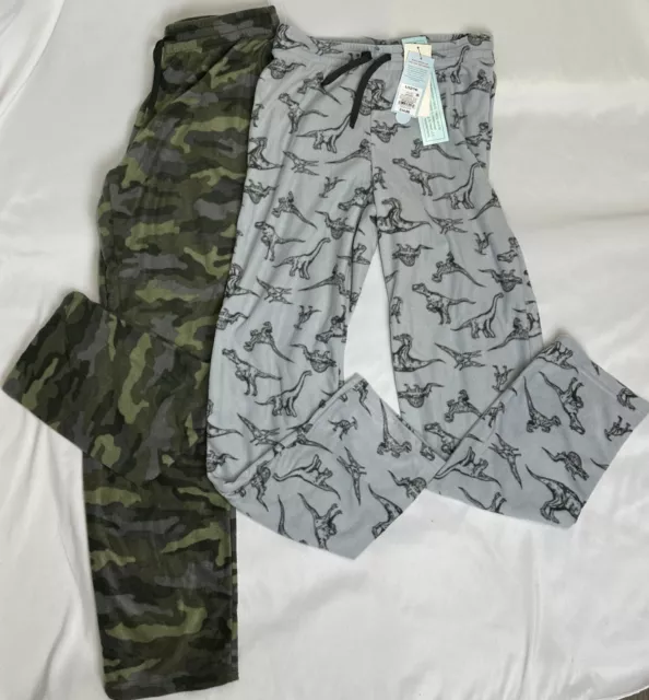 Cat and Jack Boys Camo & Dinosaur Print Flannel Pajama Bottoms 2 Pairs A3001