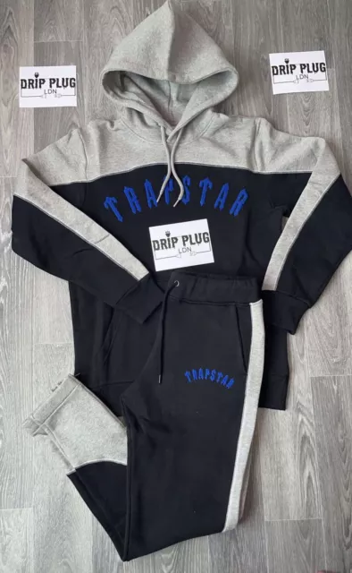 TRAPSTAR IRONGATE ARCH Chenille Hooded Tracksuit -Black/Blue/Grey ...