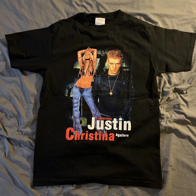 VTG CHRISTINA AGUILERA JUSTIN TIMBERLAKE JUSTIFIED STRIPPED TOUR SHIRT 2003 Sz M