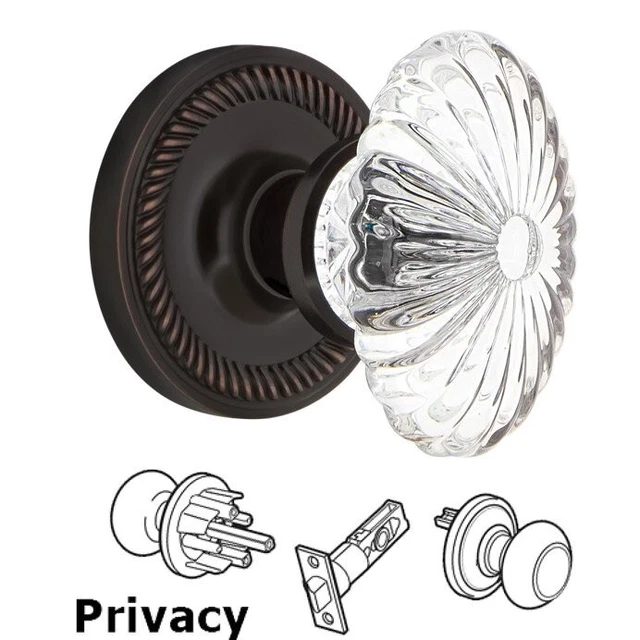 Nostalgic Warehouse Crystal Fluted Oval Privacy Door Knob with Rope Rosette