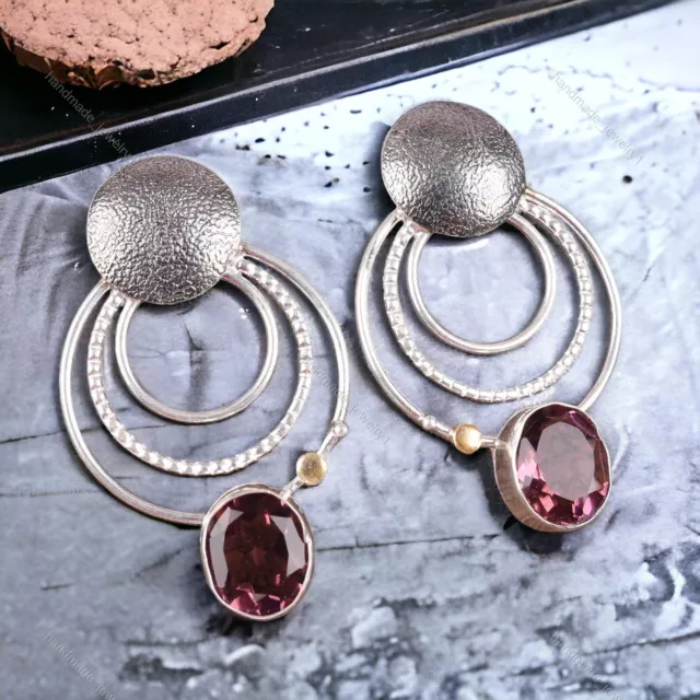 Natural Rhodolite Gemstone 925 Silver Drop/Dangle Dainty Earrings For Girls