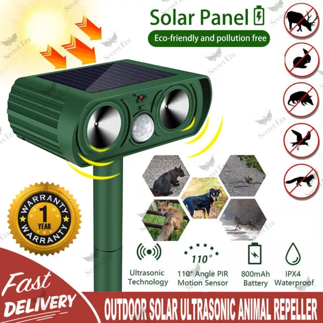 Solar Ultrasonic Garden Deterrent Repeller Animal Bird Cat Scarer Pest Fox Dog