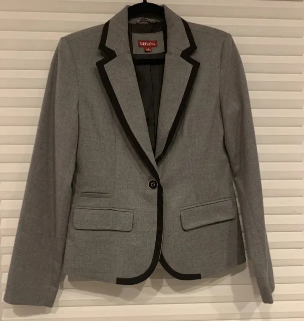 Merona Blazer Womens Size 4 Gray Lined Jacket Piping Polyester Blend Career
