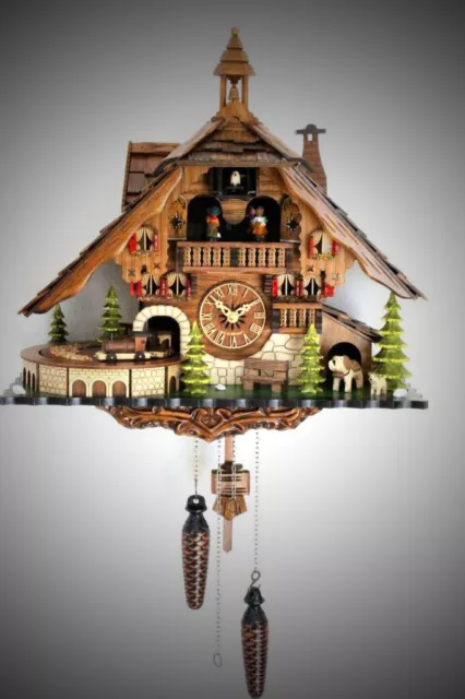 cuckoo clock black forest quartz german music quarz chalet moving train new top