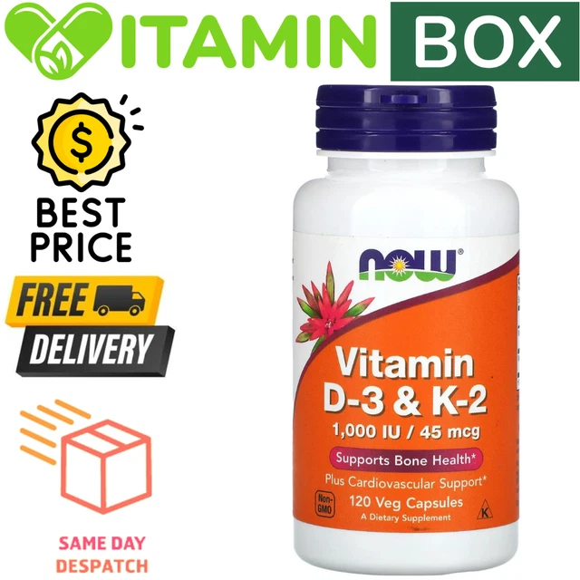 NOW FOODS VITAMIN D-3 1000mg & K2 45mcg HIGH STRENGTH - 120/240 Capsules