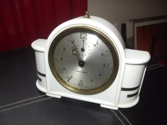 Rare Art Deco Bayard French Bakelite alarm clock in white. Fully working.