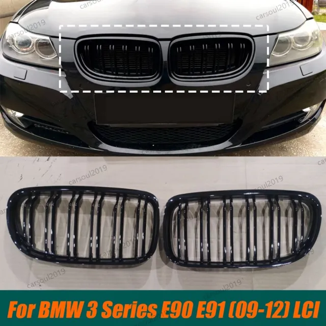 For BMW E90 E91 3 Series 09-12 LCI Model Kidney Grill Grille Gloss Black M Style