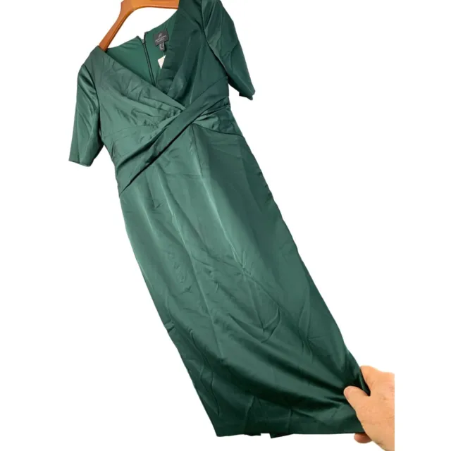 Adrianna Papell Satin Wrap Cocktail Sheath Dress Size 6 NWT Green 6665