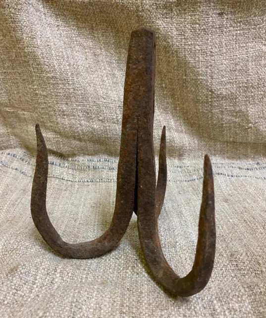 Antique hand forged iron hook three-armed
