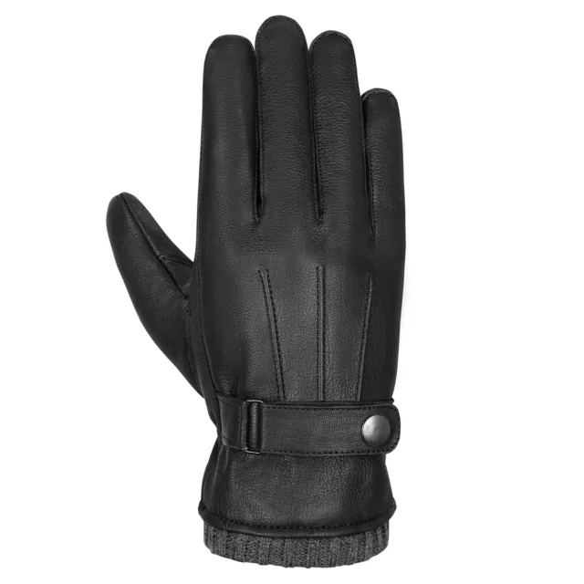 Mens Leather Gloves Thermal Lined Black Touch Screen Driving Winter Warm Gloves 2