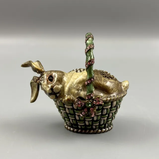 Jay Strongwater Bunny Rabbit In Basket Trinket Box Retired Swarovski Crystal