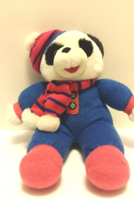 VGN TB Trading Co Panda Bear 12" Plush Terry Cloth Red Blue Scarf Winter Hat HTF