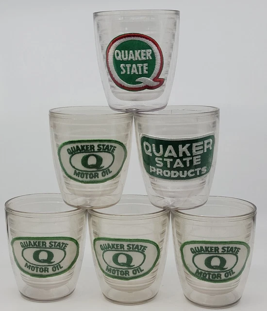 Vintage Quaker State Motor Oil Plastic Drinking Glass Lot x6 Original Patches