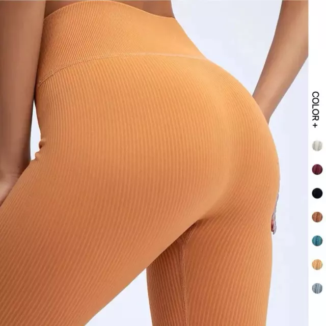 Ribbed Yoga Pants High Waisted Gym Leggings Sport Women Fitness Seamless Female