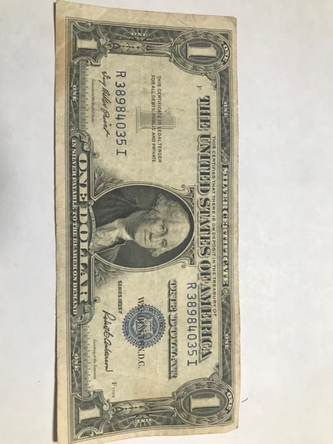 1935 Series F One Dollar Blue Seal Note Silver Certificate Old US Bill $1 Money