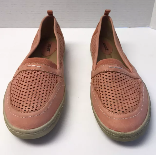 Earth Womens Size 10B Perforated Citrus Coral Leather Slip On Comfort Loafers