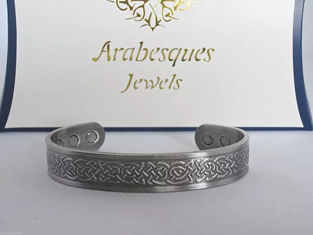 ARABESQUES TOP QUALITY Mens M/L Celtic copper magnetic bangle/bracelet. Silver