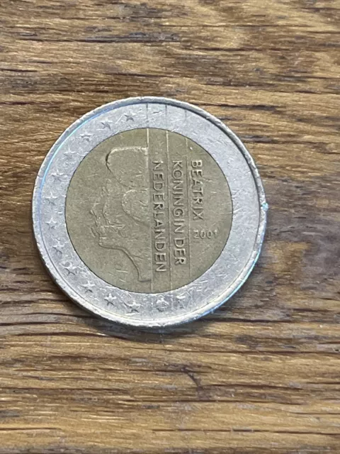 Pièce de 2 Euros rare " Beatrix Koningin Der Nederlanden " 2001