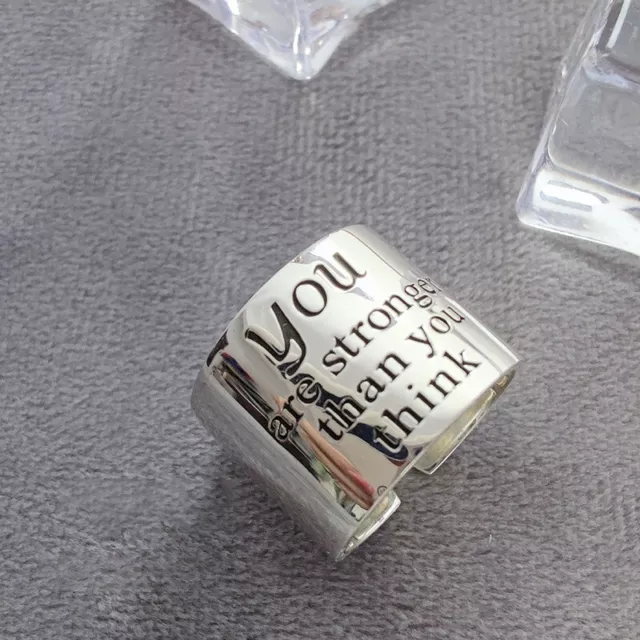 Sterling Silver 925 Personality Wide Letters Adjustable Retro Ring Fine Jewelry