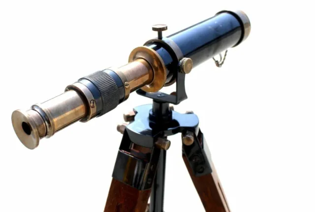 Black Antique Design Telescope With Wooden Brown Tripod Royal Handmade style