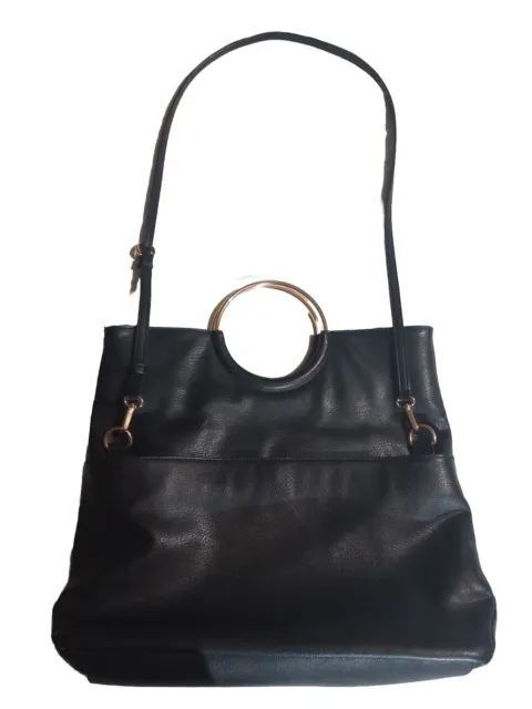 LC Lauren Conrad Black Leather Tote Bag With Gold Handles