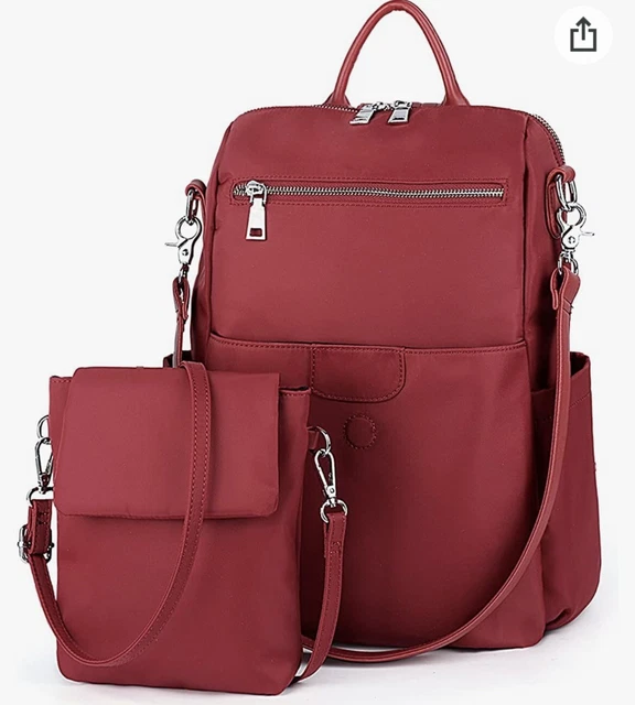 WOMEN BACKPACK Purse PU Washed Leather Ladies Rucksack Shoulder Bag Red UTO