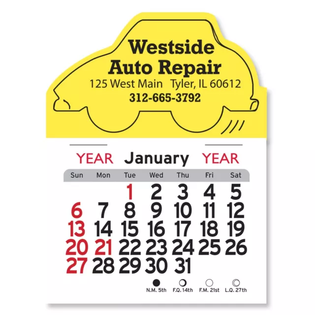 Personalized Adhesive Peel-N-Stick® Car USA Made Calendar Printed 150 Calendars