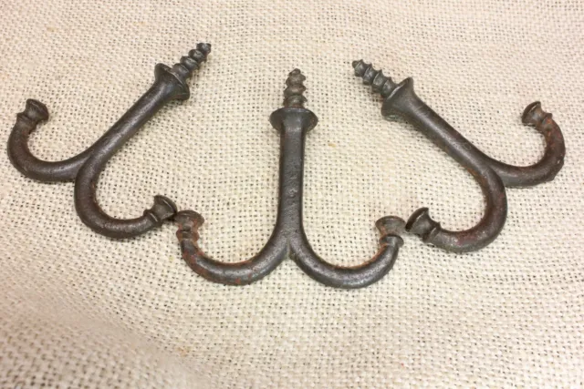3 Old Coat Hooks Under Closet Shelf Cup Hangers Farm House Vintage 1880’s Iron