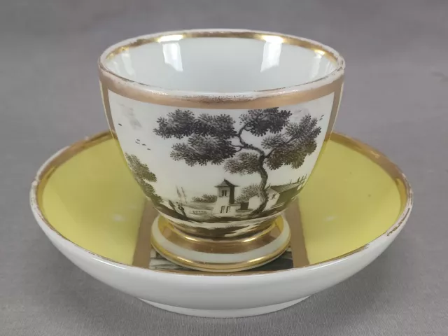 Old Paris Hand Painted Sepia Landscape Yellow & Gold Empire Cup & Saucer B