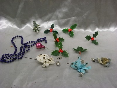 ANCIEN LOT DE Decoration Sapin De Noel Houx Guirlande De Perles