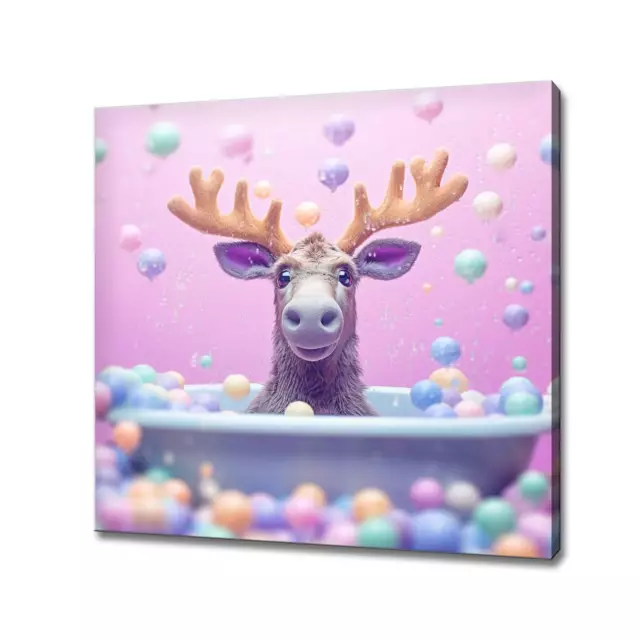 Cute Deer In The Bath Tub, Pastel Coloured Animal Art, Canvas Print Kids