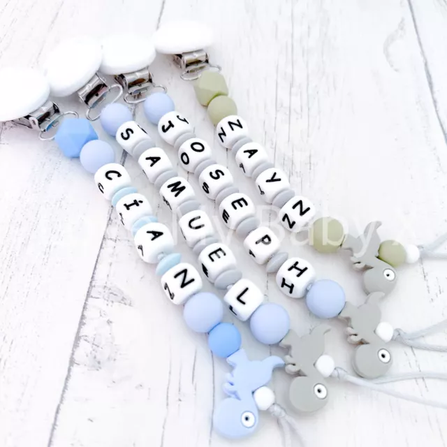 Personalised Baby Dummy Clip Dino MAM Dummy Holder Pacifier Chain Soother Holder