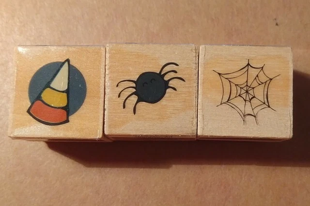 3 Itty Bitty HALLOWEEN STAMPS - Studio G CANDY CORN spider SPIDER WEB Rubber