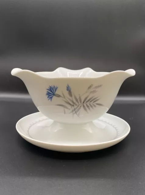 Bing & Grondahl Cornflower Gravy Boat Sauce Server with attached Underplate