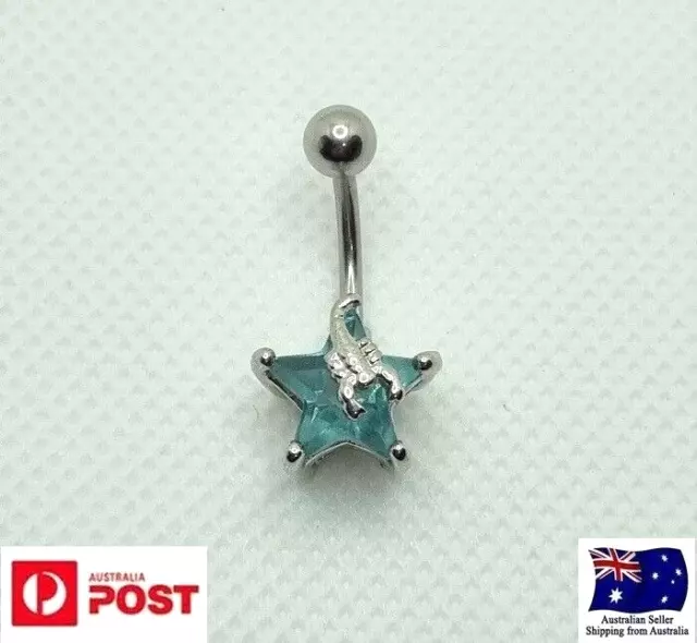 Aqua Star Gem And Scorpion Belly Bar Navel Ring Body Piercing Jewellery