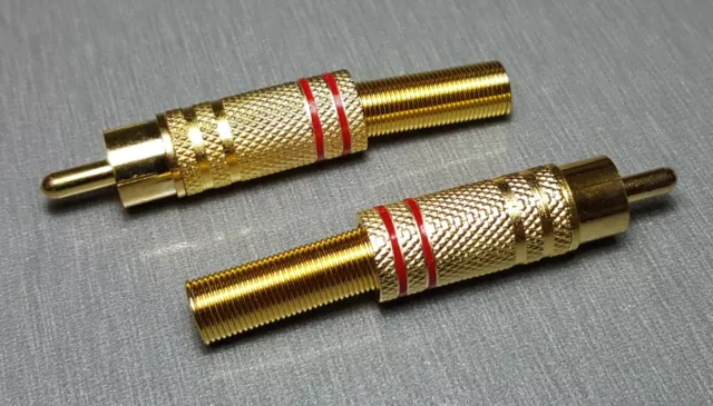 Red male RCA Gold Plated Plug with Strain Relief Pack of 2