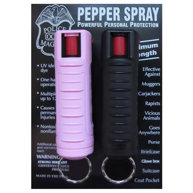 His & Hers Police Magnum Pepper Spray - PINK & BLACK 1/2oz Molded Keychain OC-17