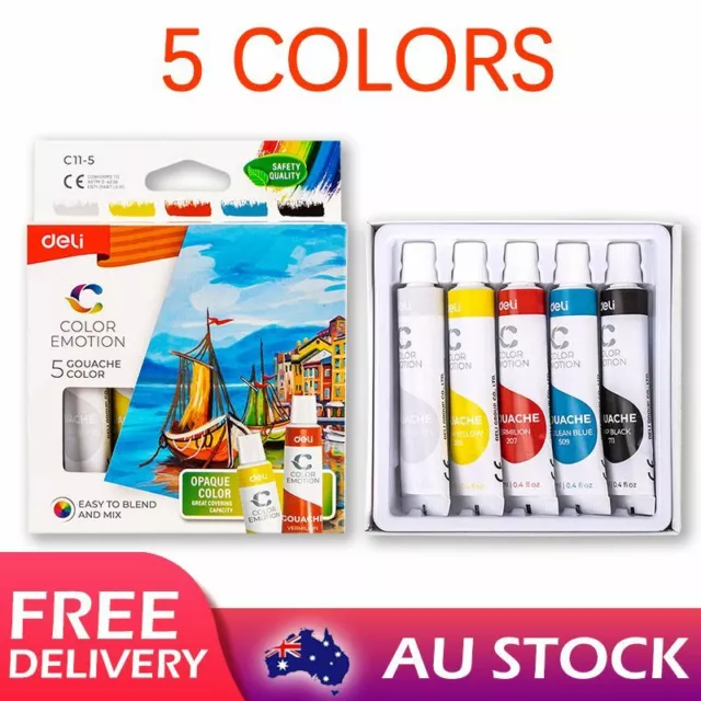 Deli 5 Colors Gouache Set 12ml Tube Craft Art Painting Supply Water Color Paint