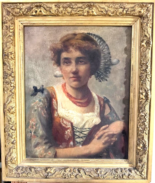 ANTIQUE SMALL OIL painting on canvas Lady portrait framed £145.00 ...