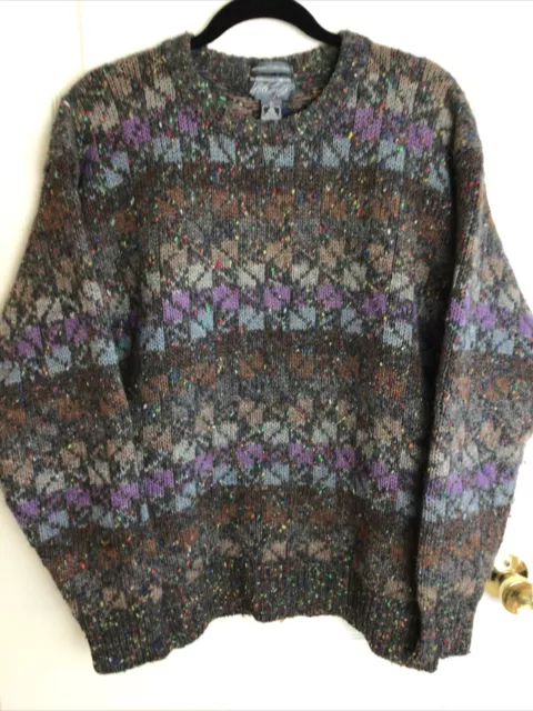 Lord And Taylor Vintage 100% Shetland Wool Brown Speckled Multi Color Sweater L