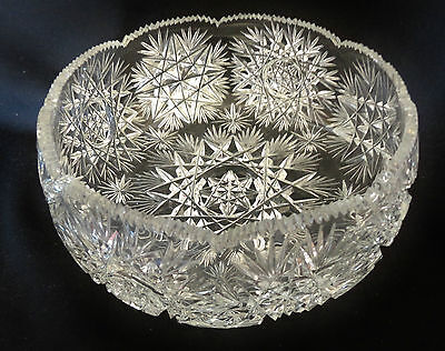 American Brillant Period Crystal Cut Glass Bowl Gorgeous Star Fan Sawtooth Bowl