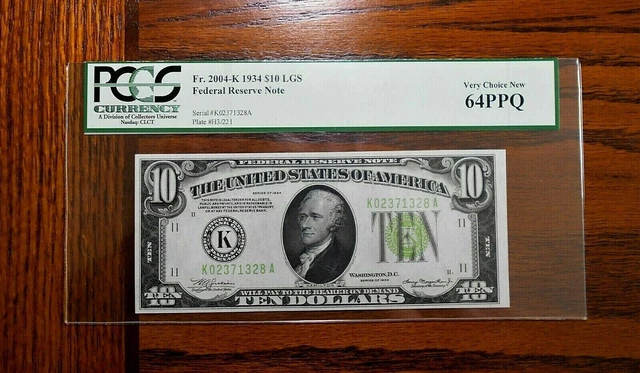 1934 $10 Federal Reserve Note 💲 Light Green PCGS 64 PPQ