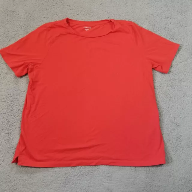 Eileen Fisher Top Womens Large Red Orange Short Sleeve Round Neck Cotton Shirt