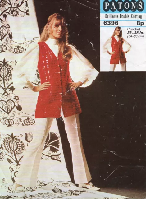 ~ Chaleco de colección 1971 Patons patrón de crochet para dama palangline ~ 32"" ~ 38""
