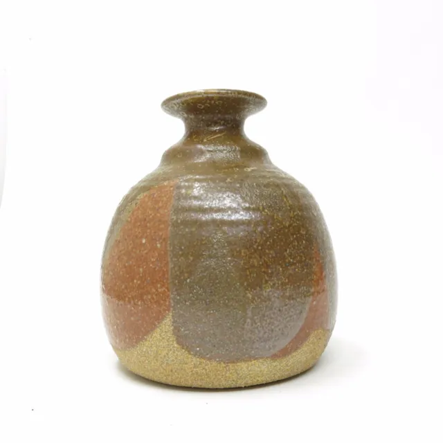 Vintage Mid Century Earthy Glazed Signed Studio Art Pottery Bulbous Flower Vase