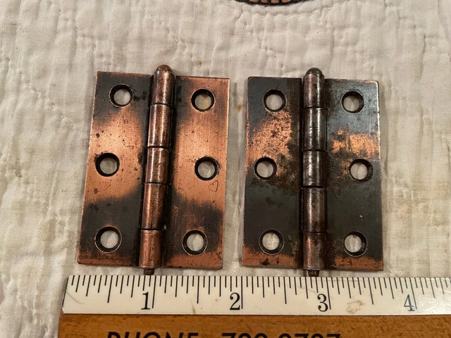 Pair Old Japanned / Copper Flash Stanley Sweetheart Cabinet Hinges, Free S/H 2