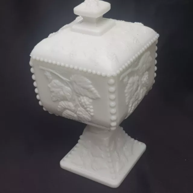 1950'S Fenton Hobnail Milk Glass Pedestal Compote Challice lidded unusual square 3